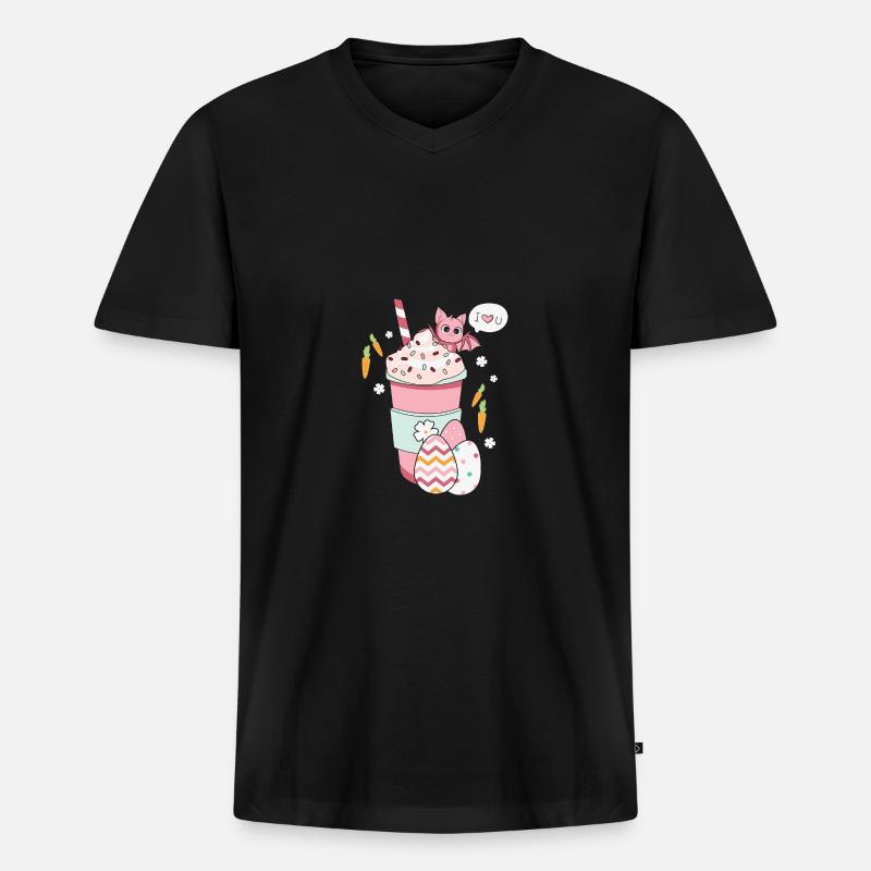 BOW Ostern Chibi Cup 02 - Männer Premium Bio T-Shirt mit V-Ausschnitt - Schwarz
