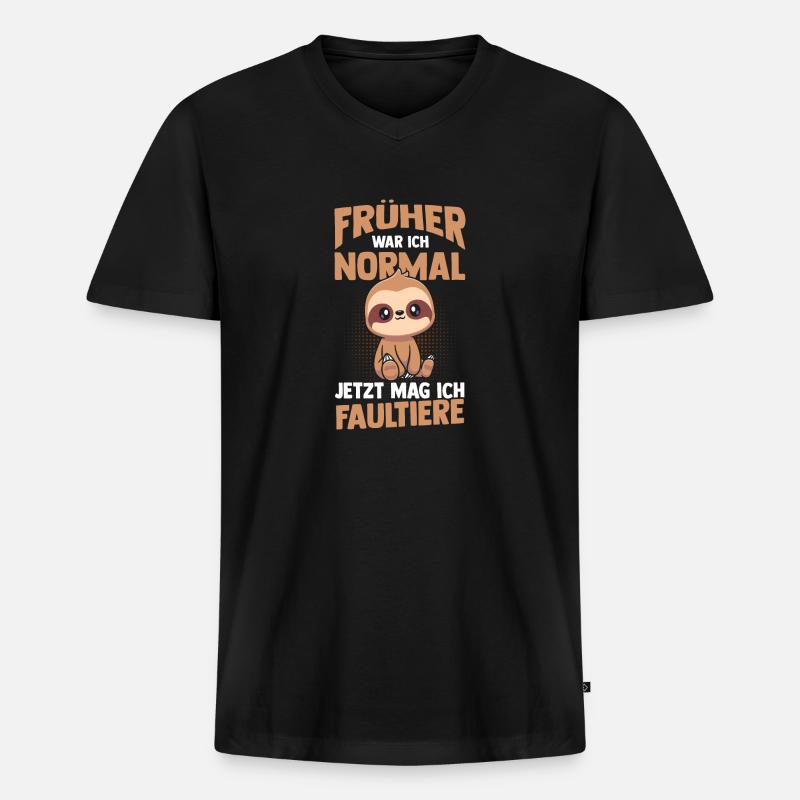 Faultier - Männer Premium Bio T-Shirt mit V-Ausschnitt - Schwarz