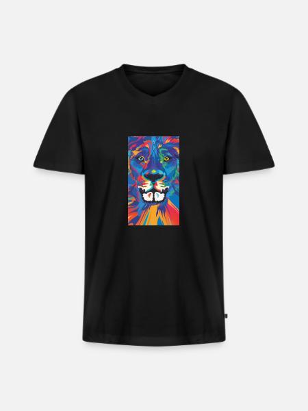 Lion Löwe Leeuw Leon - Männer Premium Bio T-Shirt mit V-Ausschnitt - Schwarz