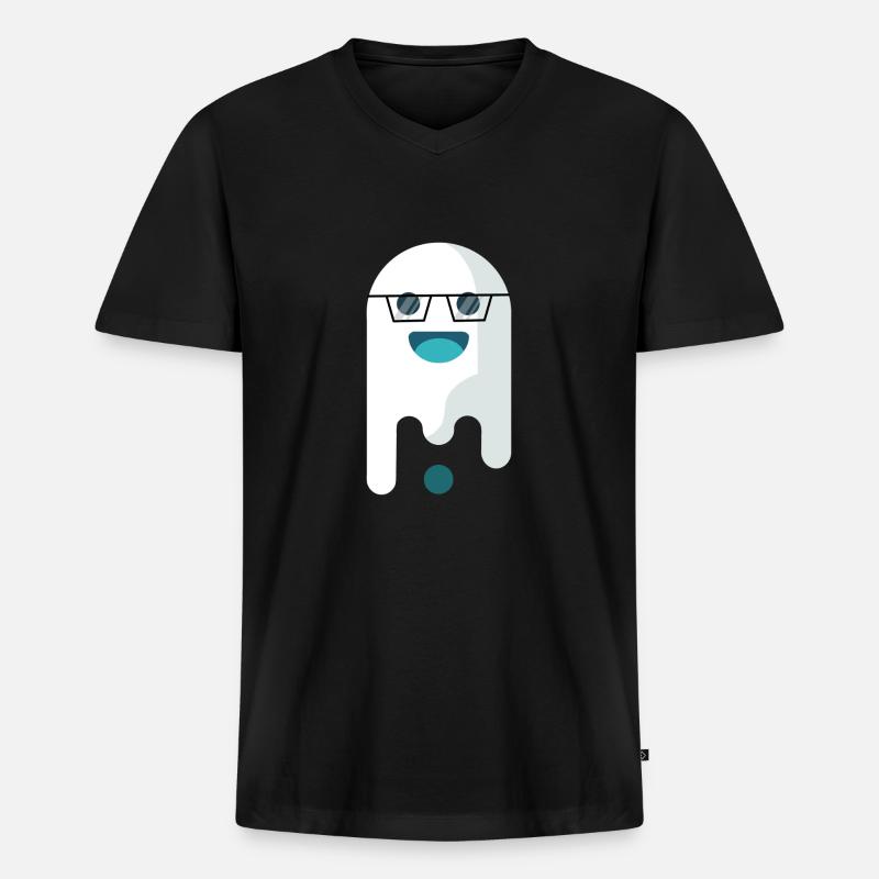 Ghosty mit Brille - Männer Premium Bio T-Shirt mit V-Ausschnitt - Schwarz