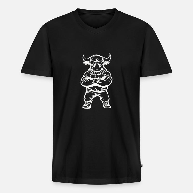 stier comic cool - Männer Premium Bio T-Shirt mit V-Ausschnitt - Schwarz