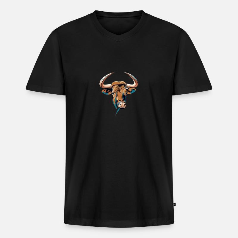 Skizze eines Stierkopfes - Männer Premium Bio T-Shirt mit V-Ausschnitt - Schwarz