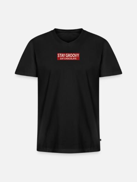 STAY GROOVY - EAT CHOCOLATE - Männer Premium Bio T-Shirt mit V-Ausschnitt - Schwarz