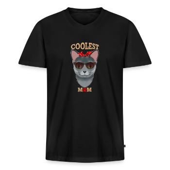 Chat bleu russe Maman I Chat le plus cool Maman I Russe - T-shirt encolure en V Premium bio Homme - noir - Devant - Nico (187cm)