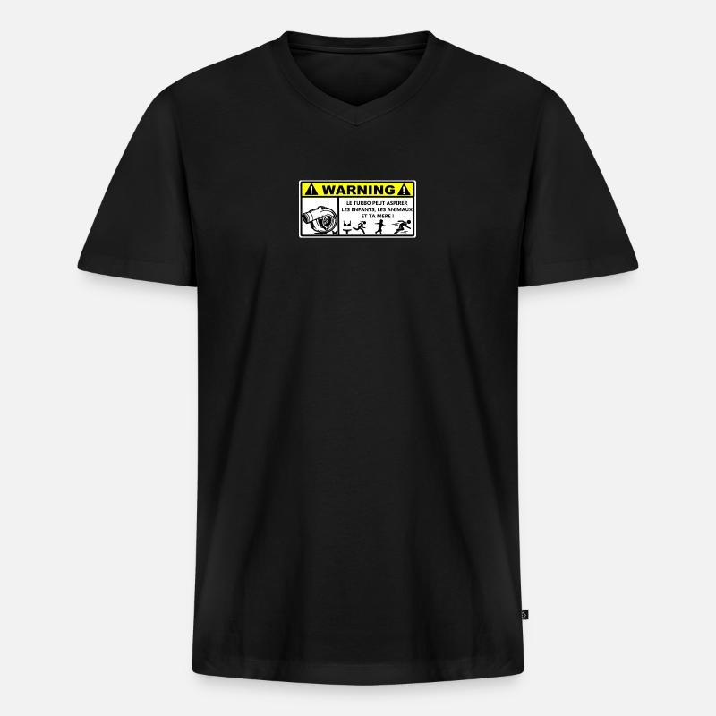 Warnung - Männer Premium Bio T-Shirt mit V-Ausschnitt - Schwarz