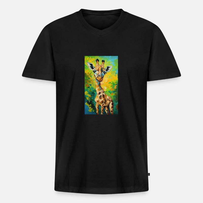 Giraffe Painting Gemälde Kunst comic - Männer Premium Bio T-Shirt mit V-Ausschnitt - Schwarz