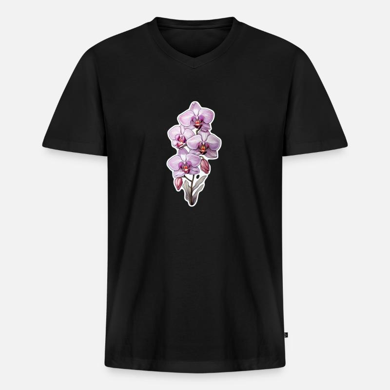 Orchidee - Männer Premium Bio T-Shirt mit V-Ausschnitt - Schwarz