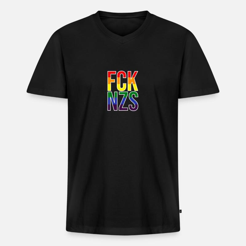FCK NZS LGBTQ - Männer Premium Bio T-Shirt mit V-Ausschnitt - Schwarz