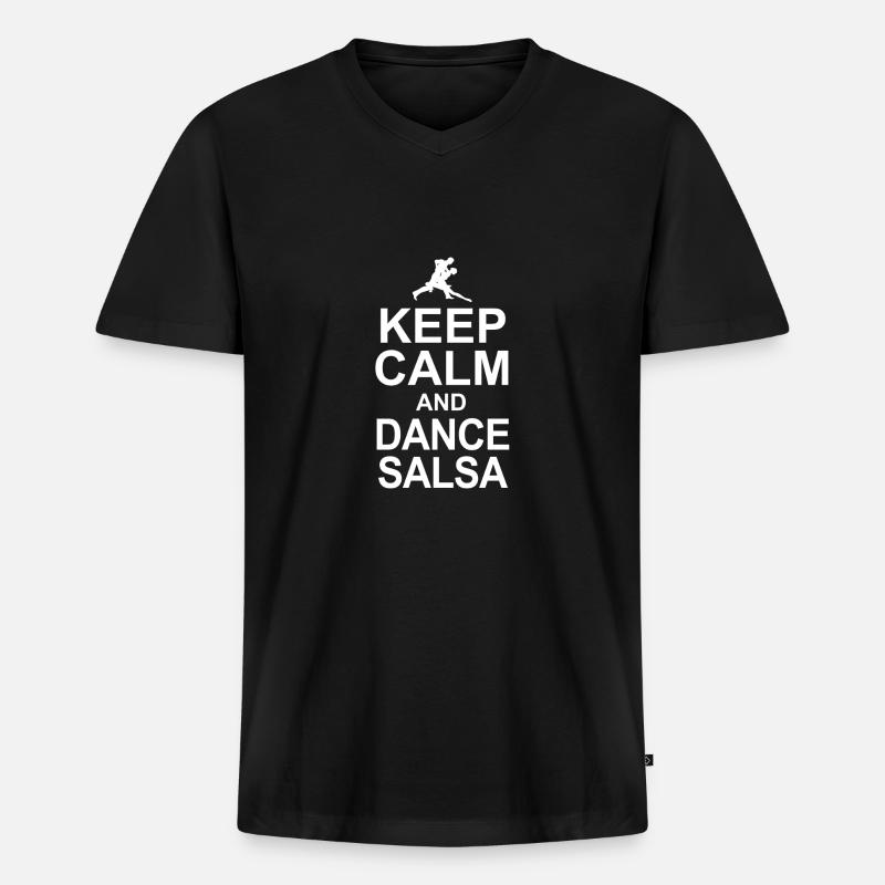 Keep Calm and Dance Salsa - Männer Premium Bio T-Shirt mit V-Ausschnitt - Schwarz