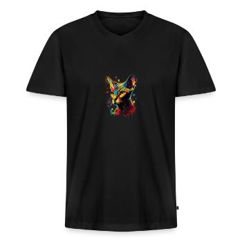Abyssinian Cat Colorful Gaze - Männer Premium Bio T-Shirt mit V-Ausschnitt - Schwarz - Vorne - Nico (187cm)