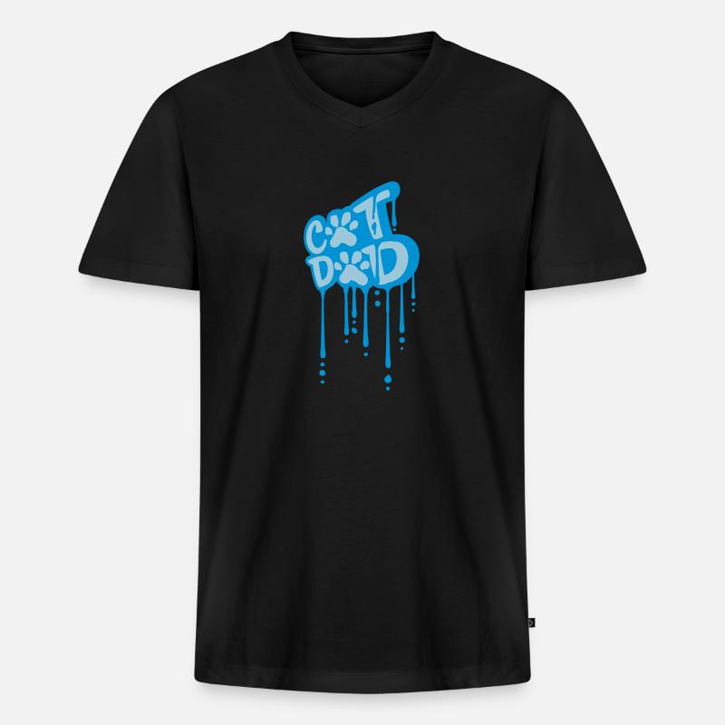 Cat Dad Graffiti Pfote - Männer Premium Bio T-Shirt mit V-Ausschnitt - Schwarz