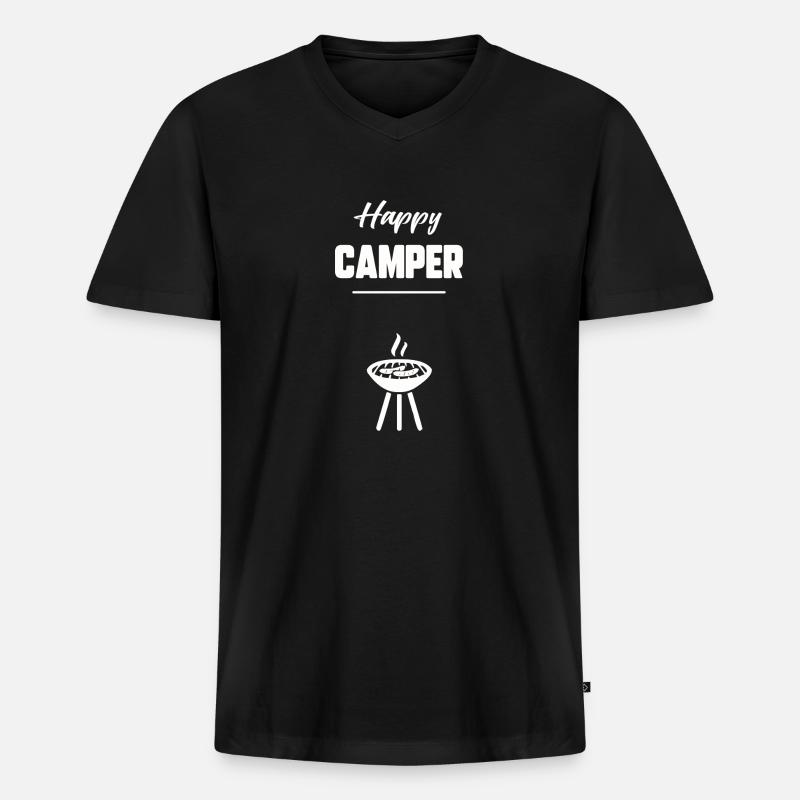 Glücklicher Camper - Männer Premium Bio T-Shirt mit V-Ausschnitt - Schwarz