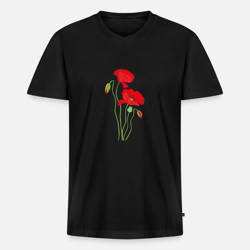 Mohn - Blumendesign - Männer Premium Bio T-Shirt mit V-Ausschnitt - Schwarz