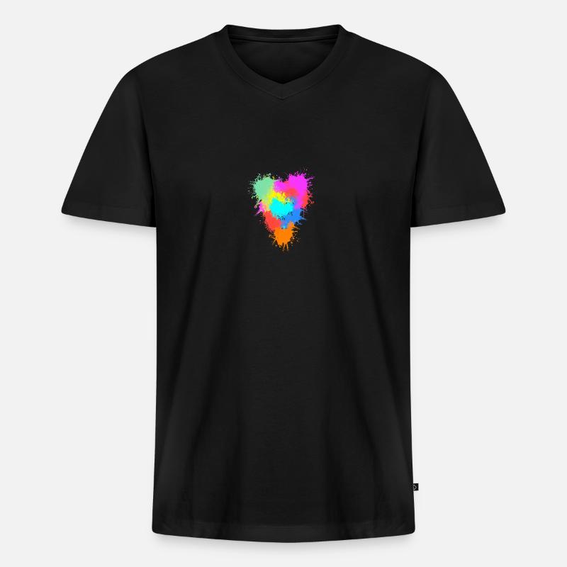 Buntes Herz - Männer Premium Bio T-Shirt mit V-Ausschnitt - Schwarz