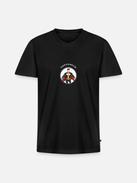 Superheld - Männer Premium Bio T-Shirt mit V-Ausschnitt - Schwarz