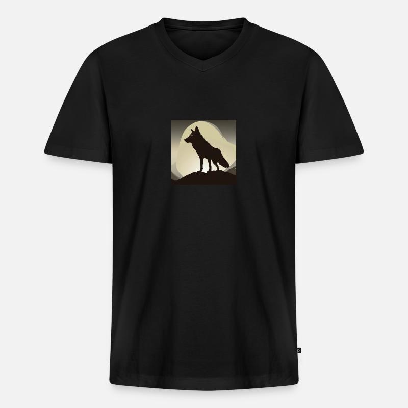 Wolf Silhouette - Männer Premium Bio T-Shirt mit V-Ausschnitt - Schwarz