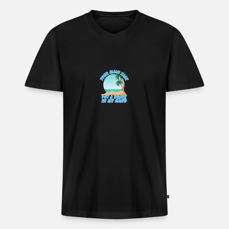 Holiday Beach Island Drinking - Männer Premium Bio T-Shirt mit V-Ausschnitt - Schwarz