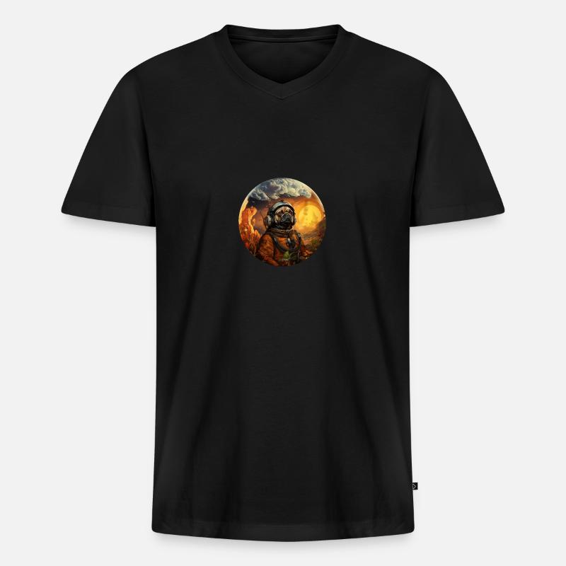 Mops Austronaut - Männer Premium Bio T-Shirt mit V-Ausschnitt - Schwarz