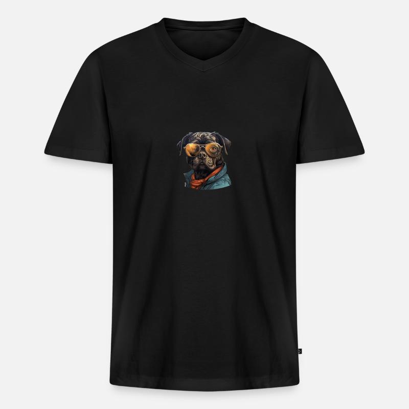 Mops mit Sonnenbrille - Männer Premium Bio T-Shirt mit V-Ausschnitt - Schwarz