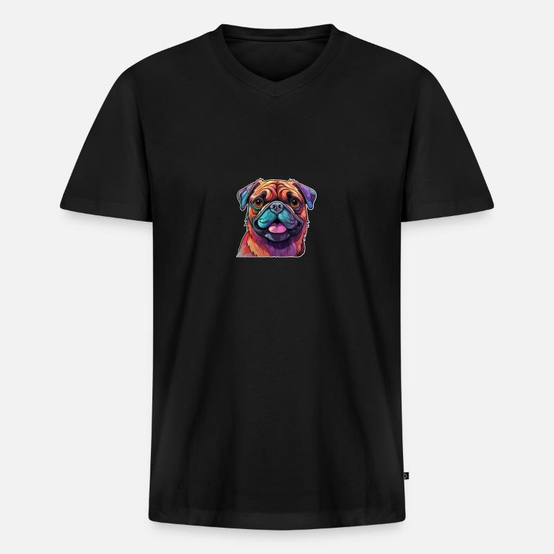 Mops farbenfroh - Männer Premium Bio T-Shirt mit V-Ausschnitt - Schwarz