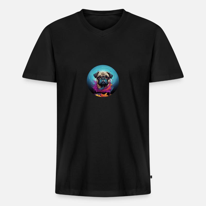 Mops Farbkleckse - Männer Premium Bio T-Shirt mit V-Ausschnitt - Schwarz