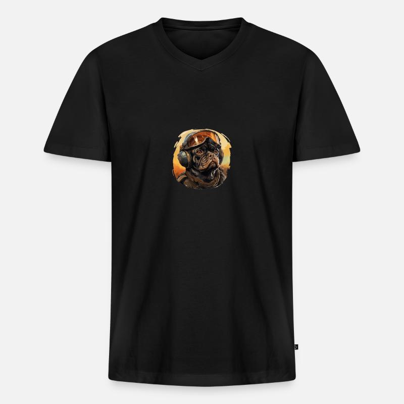 Mops Pilot - Männer Premium Bio T-Shirt mit V-Ausschnitt - Schwarz
