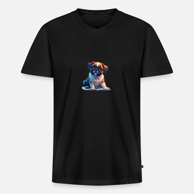 Mops Welpen sitzend - Männer Premium Bio T-Shirt mit V-Ausschnitt - Schwarz