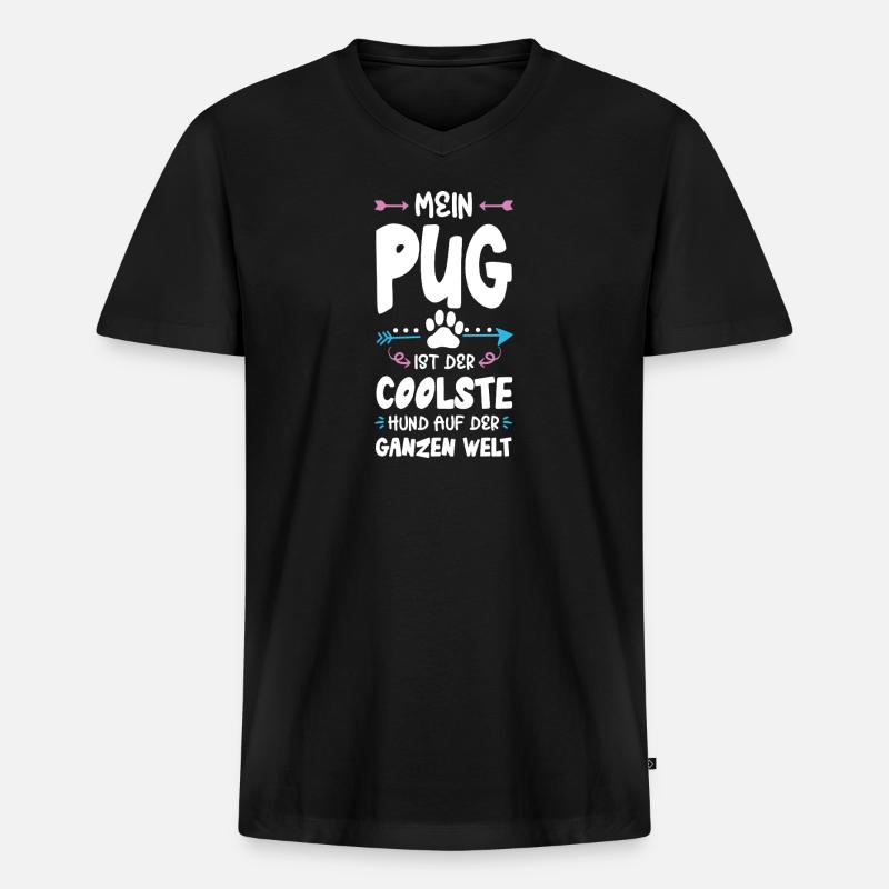 pug mops hund spruch - Männer Premium Bio T-Shirt mit V-Ausschnitt - Schwarz