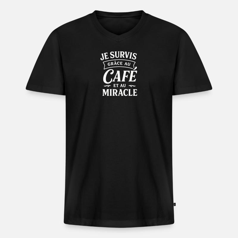 Überleben dank Kaffee und Wunder - Männer Premium Bio T-Shirt mit V-Ausschnitt - Schwarz