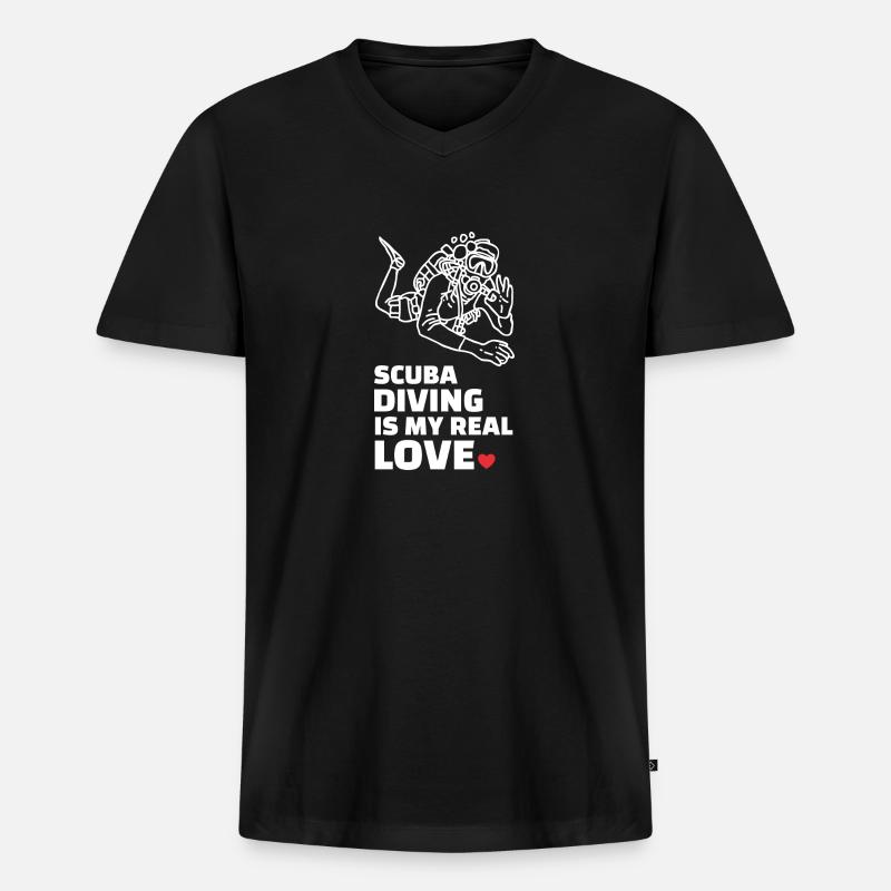 Ich Liebe Tauchen - Männer Premium Bio T-Shirt mit V-Ausschnitt - Schwarz