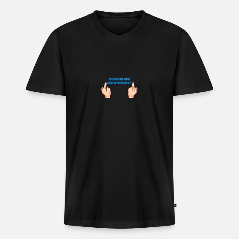 Problem Schwimmer Mittelfinger - Männer Premium Bio T-Shirt mit V-Ausschnitt - Schwarz