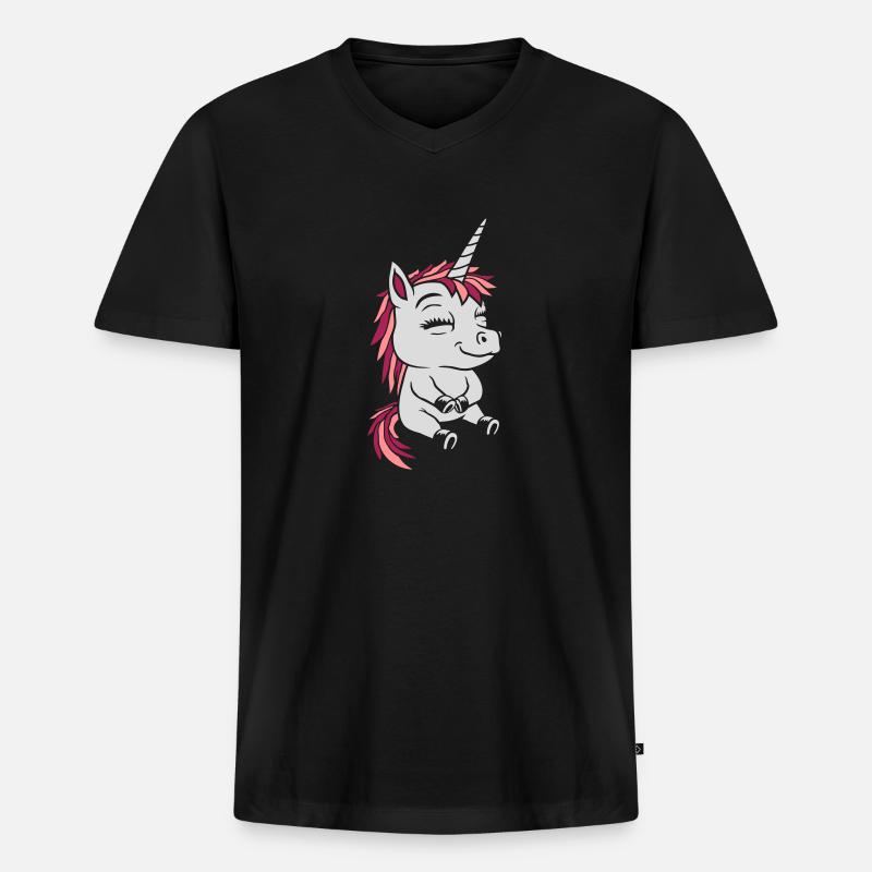Comic kleines sitzendes Einhorn - Männer Premium Bio T-Shirt mit V-Ausschnitt - Schwarz