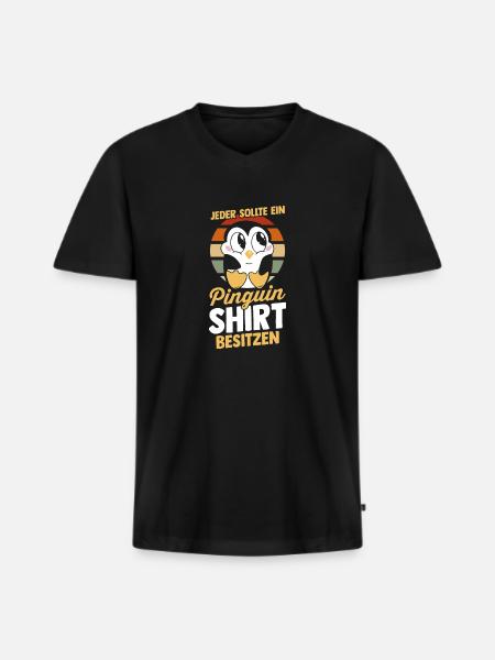 Pinguin - Männer Premium Bio T-Shirt mit V-Ausschnitt - Schwarz