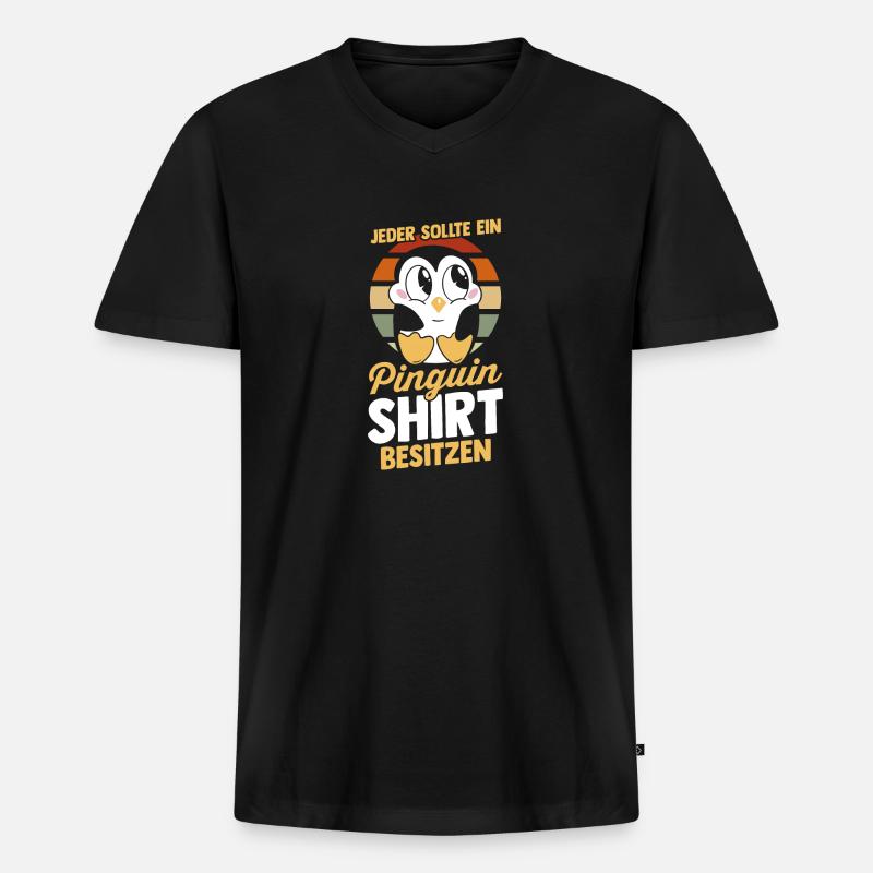 Pinguin - Männer Premium Bio T-Shirt mit V-Ausschnitt - Schwarz
