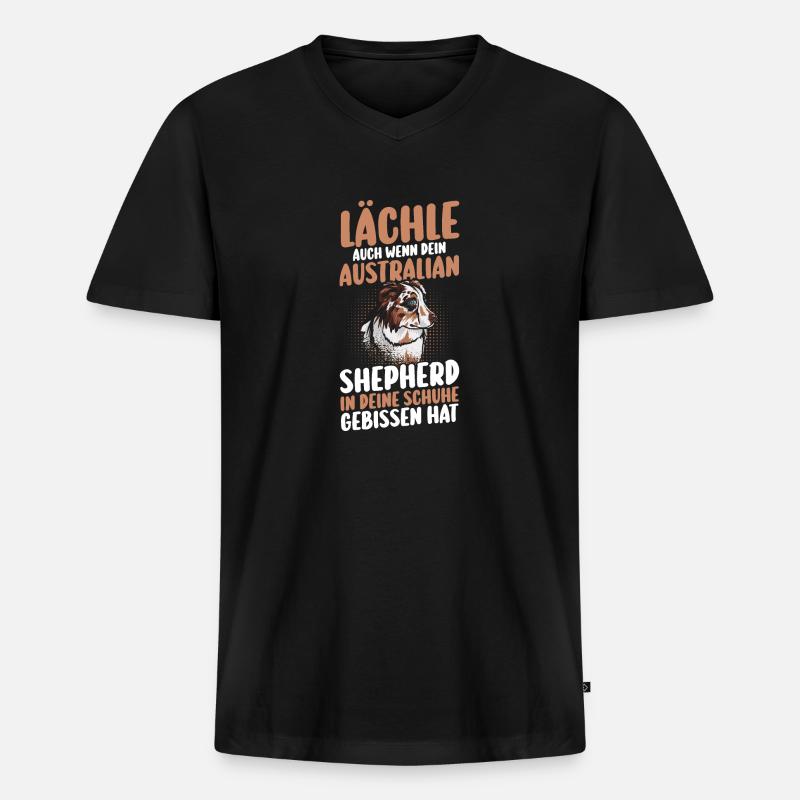 Australian Shepherd Hund Aussie - Männer Premium Bio T-Shirt mit V-Ausschnitt - Schwarz