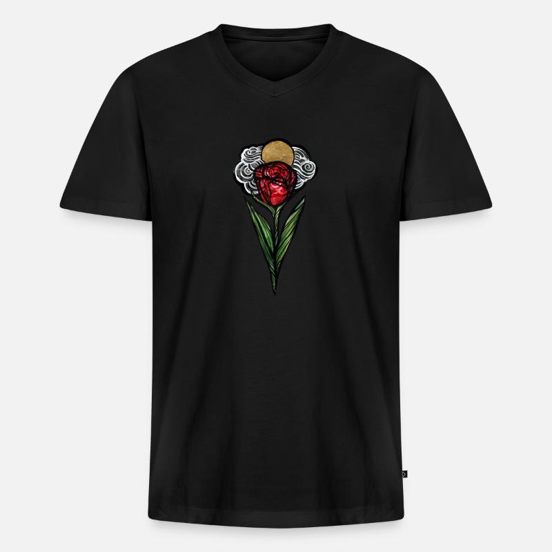 Rose - Männer Premium Bio T-Shirt mit V-Ausschnitt - Schwarz