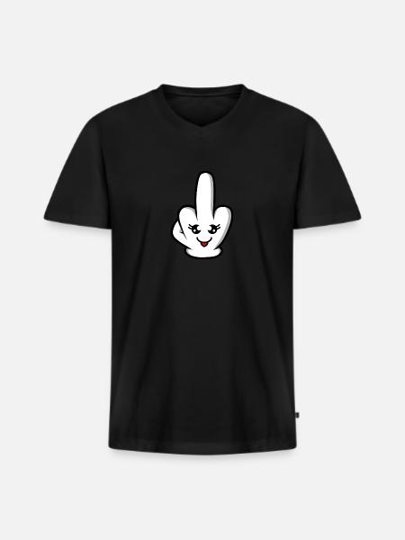 Kawaii middle finger - Men's Premium Organic T-shirt with V-neck - black