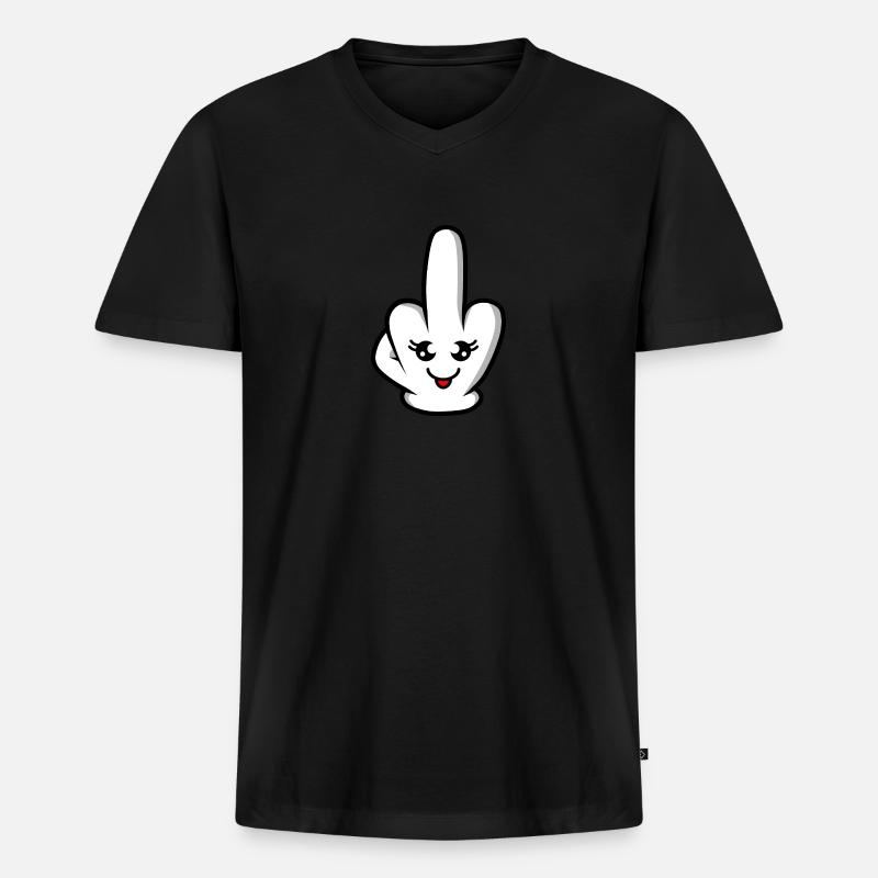 Kawaii Mittelfinger - Männer Premium Bio T-Shirt mit V-Ausschnitt - Schwarz