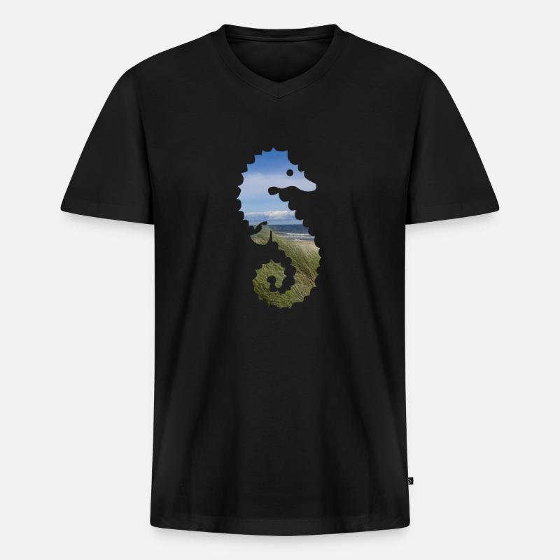 Seepferdchen Ostsee - Männer Premium Bio T-Shirt mit V-Ausschnitt - Schwarz