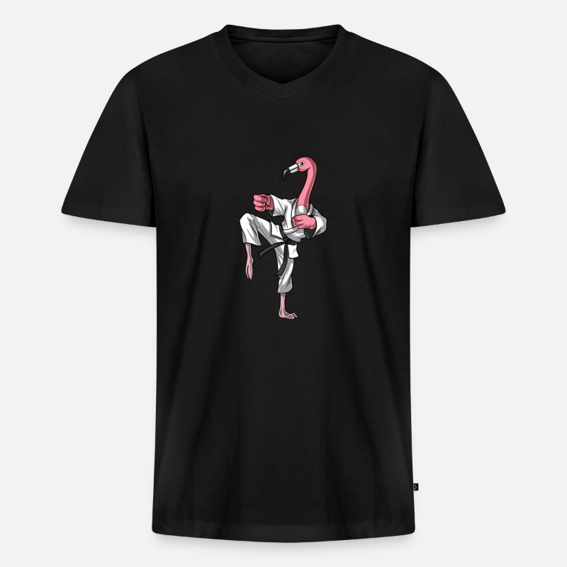 Flamingo Vogel Karate - Männer Premium Bio T-Shirt mit V-Ausschnitt - Schwarz