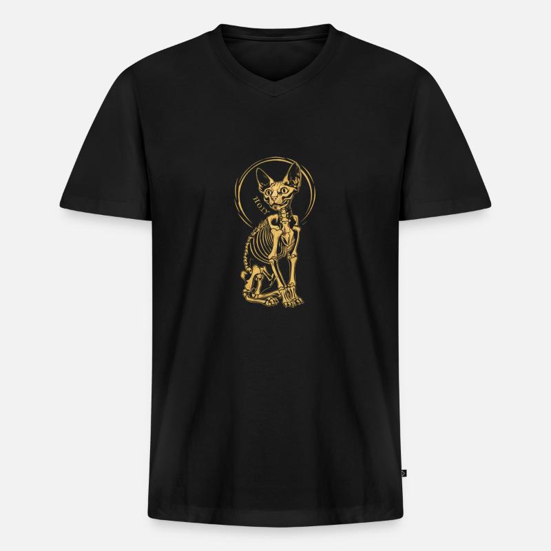 Katze Sphinx Skelett Tattoo - Männer Premium Bio T-Shirt mit V-Ausschnitt - Schwarz