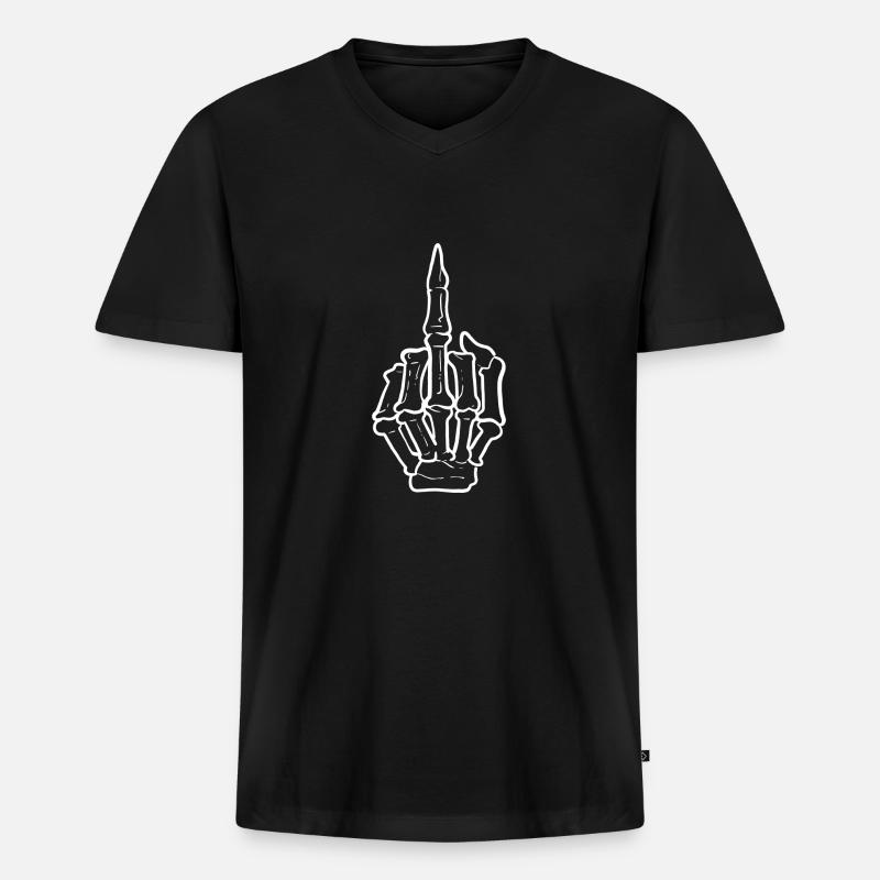 Mittelfinger Skeleton-Fan. Geschenk - Männer Premium Bio T-Shirt mit V-Ausschnitt - Schwarz