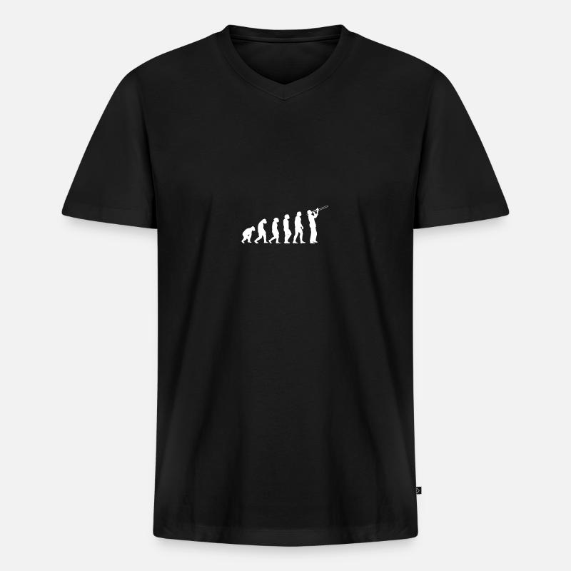 Trombone Player Evolution, Funny Trombonist - Männer Premium Bio T-Shirt mit V-Ausschnitt - Schwarz