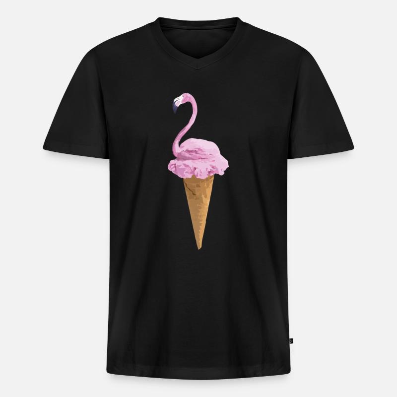 Flamingo mit Eiscreme - Männer Premium Bio T-Shirt mit V-Ausschnitt - Schwarz