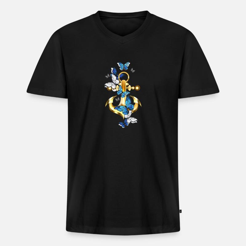 Anker mit Schmetterling-Maritim - Männer Premium Bio T-Shirt mit V-Ausschnitt - Schwarz