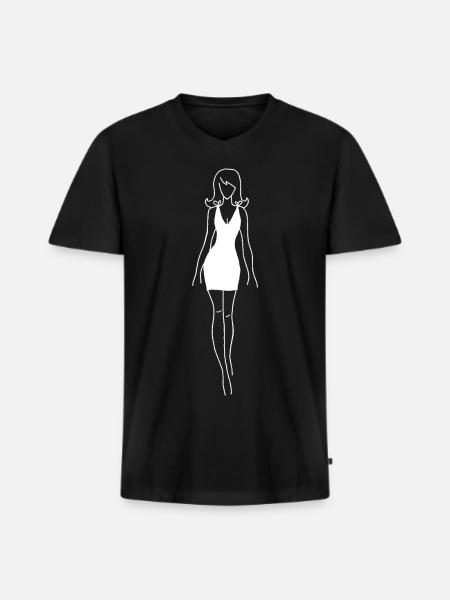Frau im weißen Kleid - Männer Premium Bio T-Shirt mit V-Ausschnitt - Schwarz