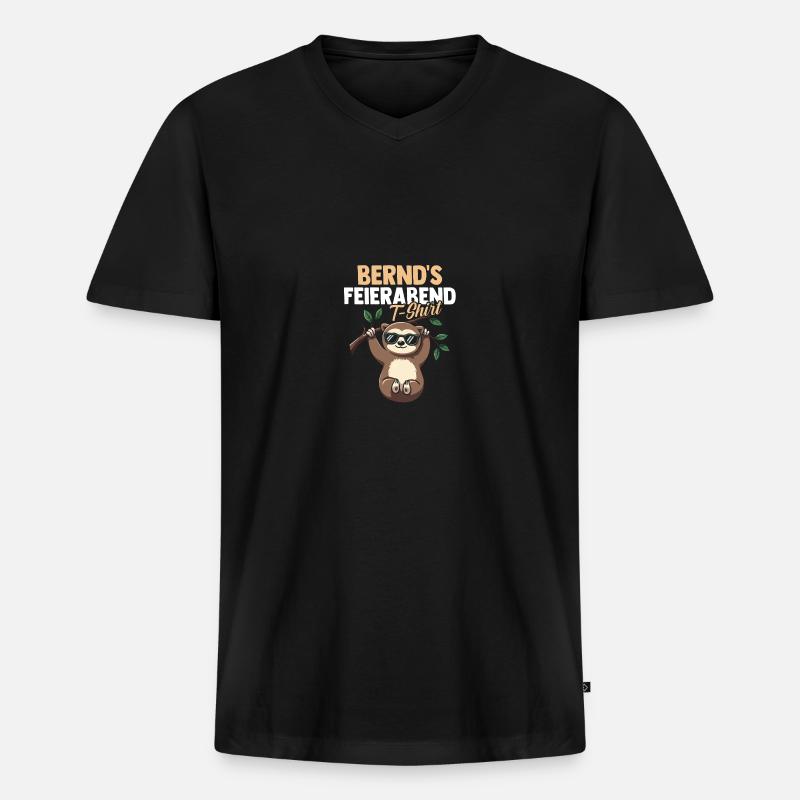 Faultier Bernd - Männer Premium Bio T-Shirt mit V-Ausschnitt - Schwarz