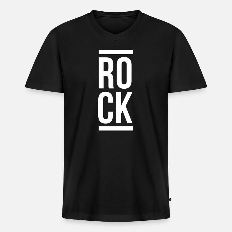Rock Bold Vertikale Typografie - Männer Premium Bio T-Shirt mit V-Ausschnitt - Schwarz