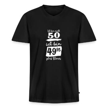 50 Jahre ? nein 49,95 - Männer Premium Bio T-Shirt mit V-Ausschnitt - Schwarz - Vorne - Nico (187cm)