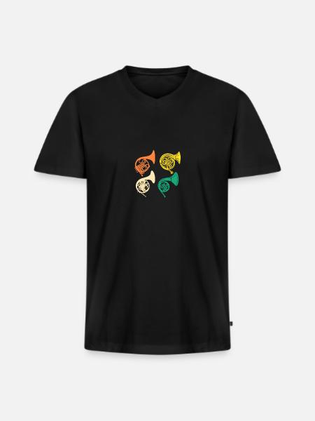 Hornist Evolution Waldhorn - Männer Premium Bio T-Shirt mit V-Ausschnitt - Schwarz